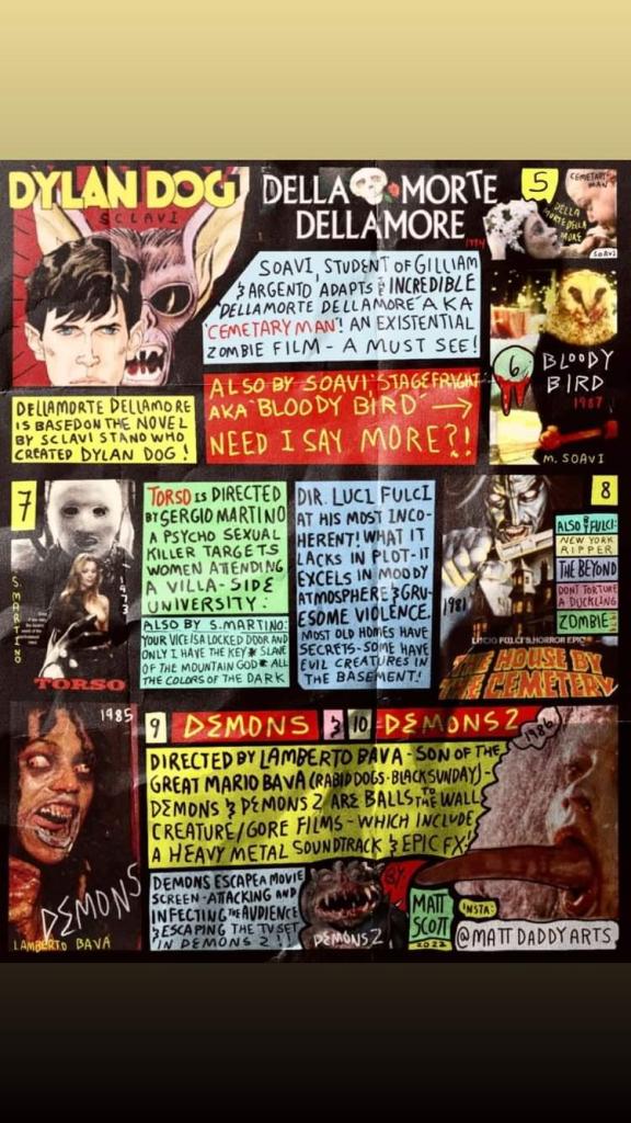 Ten Horror Italian Films for you!
Suspira, Creepers, Opera, Lizard in a Woman's Skin, Della Morte Dellamore, Bloody Bird, Torso, The House by the Cememtery, Demons, Demons 2